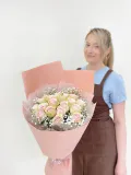 "букет Мурашки из нежно розовых роз с гипсофилой " – Фото 0