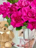 "«Шанталь Мерье» + медведь. Коробка из 25 французских роз Пинк Флойд с мягкой игрушкой" – Фото 4