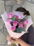"Букет-комплимент из розовых роз и эвкалипта " – Фото 0
