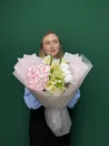"Сборный букет с гортензией, альстромерией и хлопком" – Фото 1