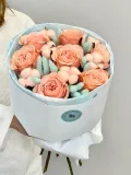 "«Мятный фреш» ибукет из абрикосовых французских роз кахала и хлопка" – Фото 4
