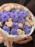 "Букет Восторг, кустовая хризантема, кустовые розы" – Фото 2