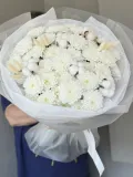 " Кустовая белая хризантема Алтай, хлопок и лагурус" – Фото 2