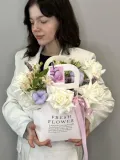 "«Зефир» букет с розами плайя бланка, альстромерией и статицей" – Фото 2