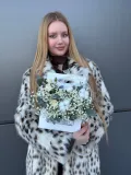 "Стильный пакет с розой,гипсофилой и хлопком" – Фото 0