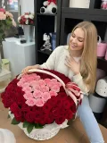 ""Романтика в корзине" 🌹🎀 композиция 101 Роза" – Фото 0