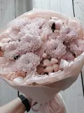 "Букет из кустовой хризантемы, хлопка и лагуруса Персиковый румянец " – Фото 1
