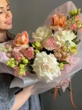 "Букет Персик 🍑 Французские розы, эустома, диантусы" – Фото 1