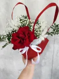 "Французкая роза в сумке с гипсофилой и лагурус " – Фото 3