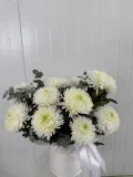 "Коробочка из белых хризантем и эвкалипта" – Фото 1