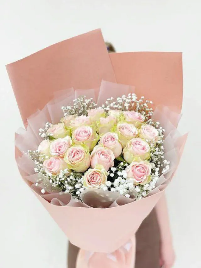 "букет Мурашки из нежно розовых роз с гипсофилой " – Фото 2
