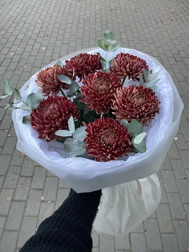"Букет из сортовых сезонных одноголовых хризантем Бигуди" – Фото 1