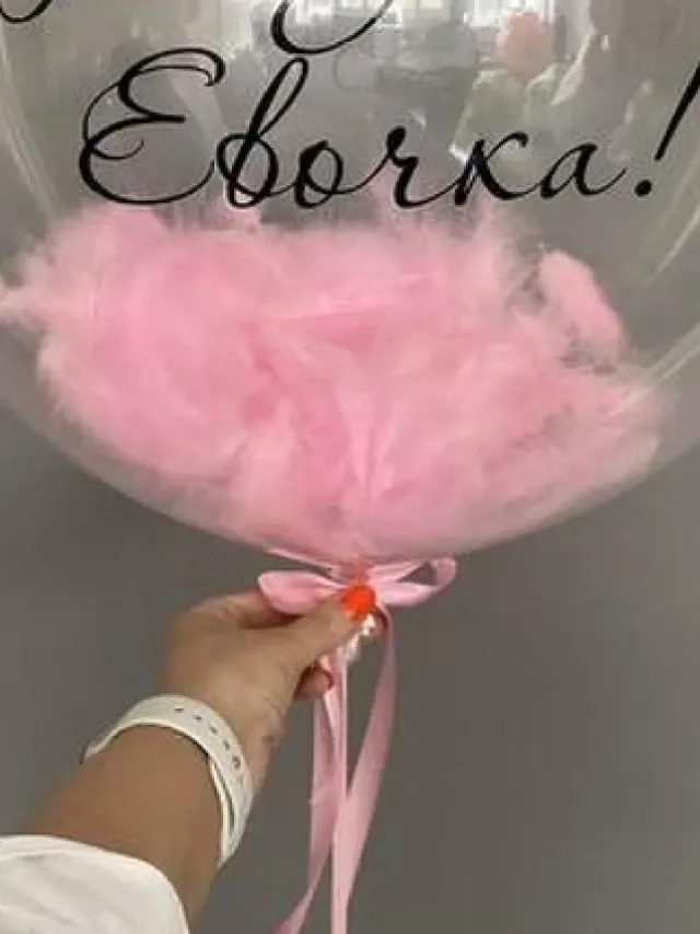 "Шар 46 см воздушный прозрачный Bubble с гелием "Bubble с декоративными розовыми перьями" 1 шт" – Фото 3