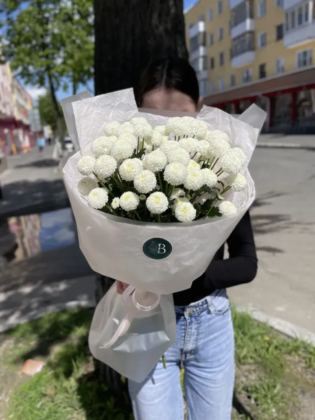 "Букет с белой хризантемой Зефирный " – Фото 4
