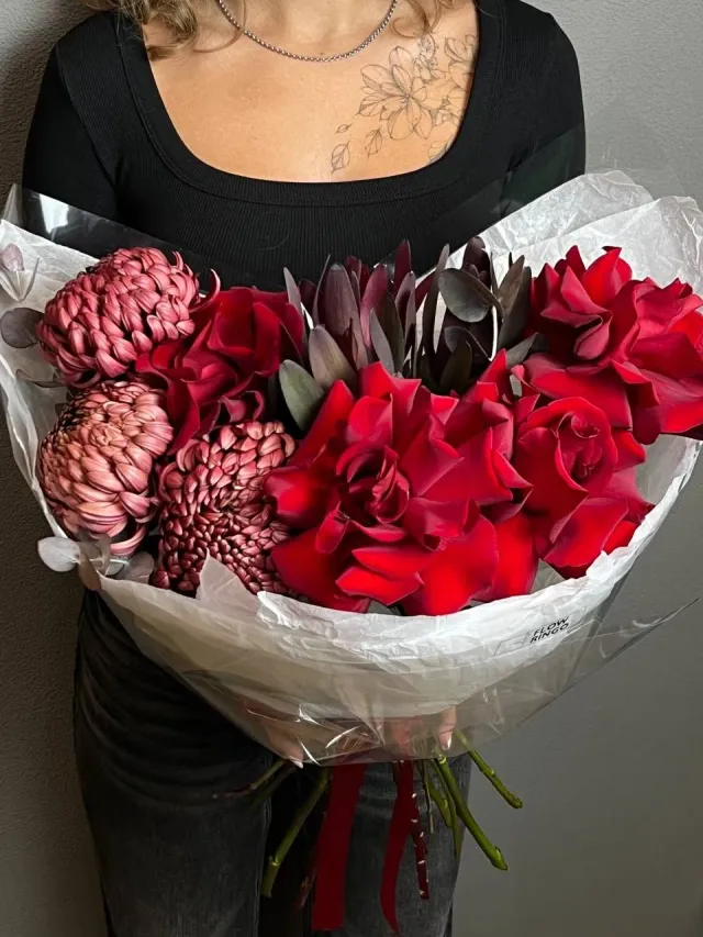 "Букет с французской розой, хризантемой, сафари 3320" – Фото 1