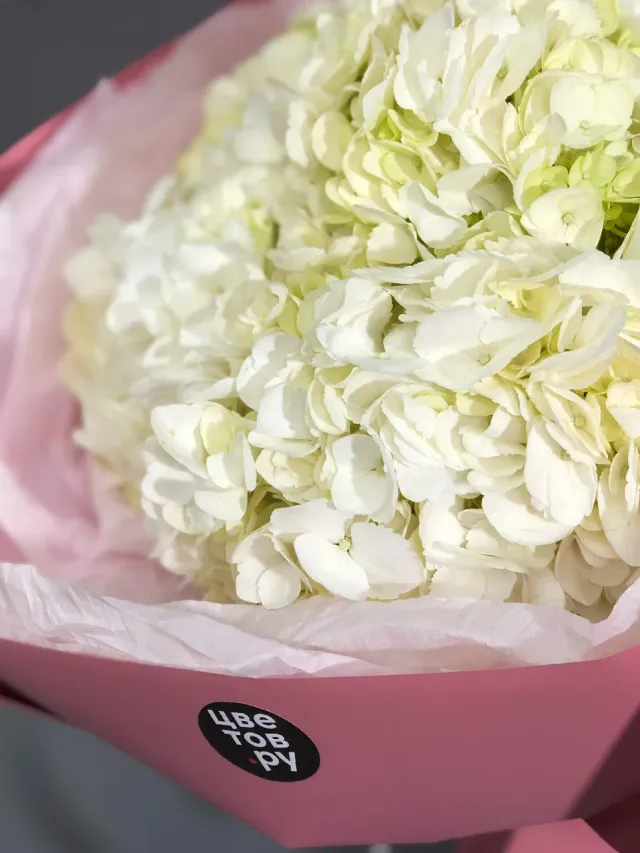 "Монобукет из белой гортензии" – Фото 3