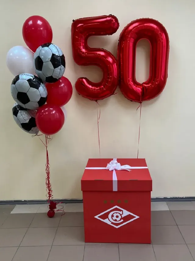 "Набор шаров с гелием № 653 - с цифрами 50 футбольный фанат" – Фото 3