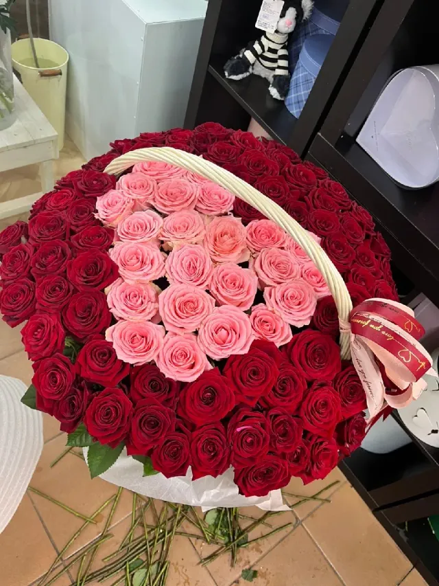""Романтика в корзине" 🌹🎀 композиция 101 Роза" – Фото 3