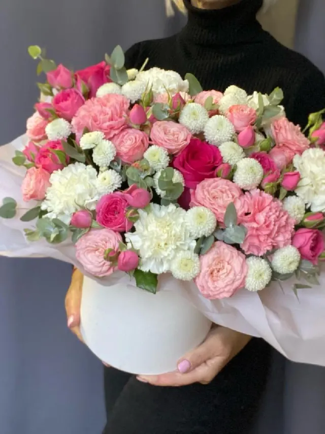 "HIT🌸Цветы в коробке нежный микс" – Фото 1