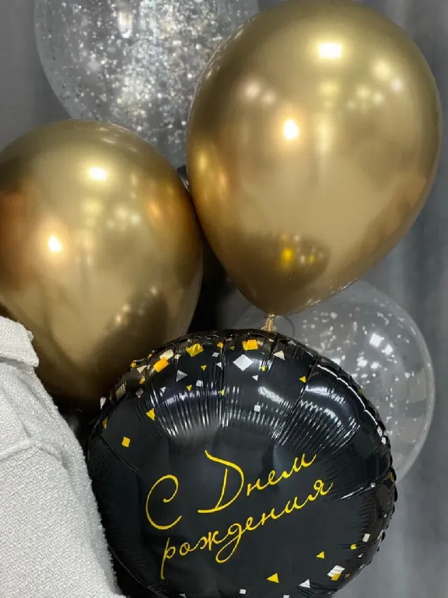 "Сет шариков «С Днем рождения»🖤💛 7 шт" – Фото 3