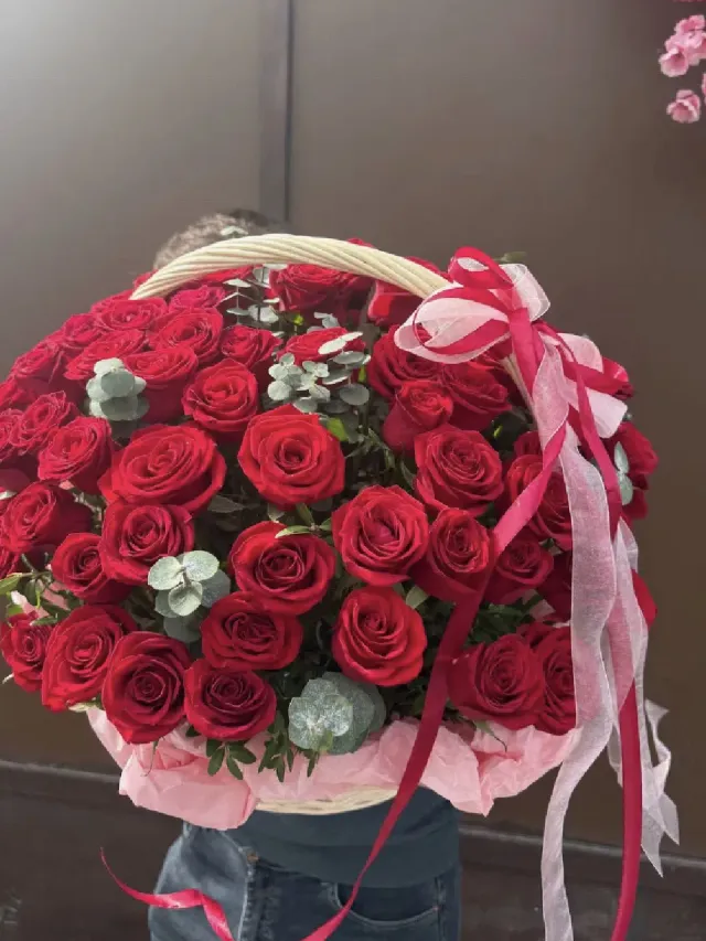 ""Романтика в корзине" 🌹🎀 композиция 101 Роза" – Фото 5